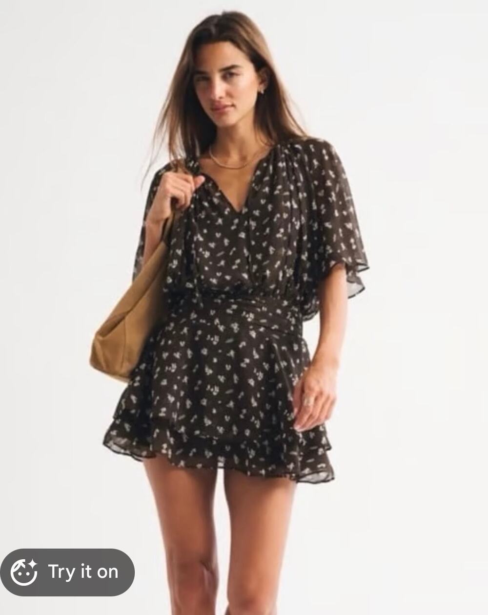 NWT Brown and White Floral Mini Dress Size S